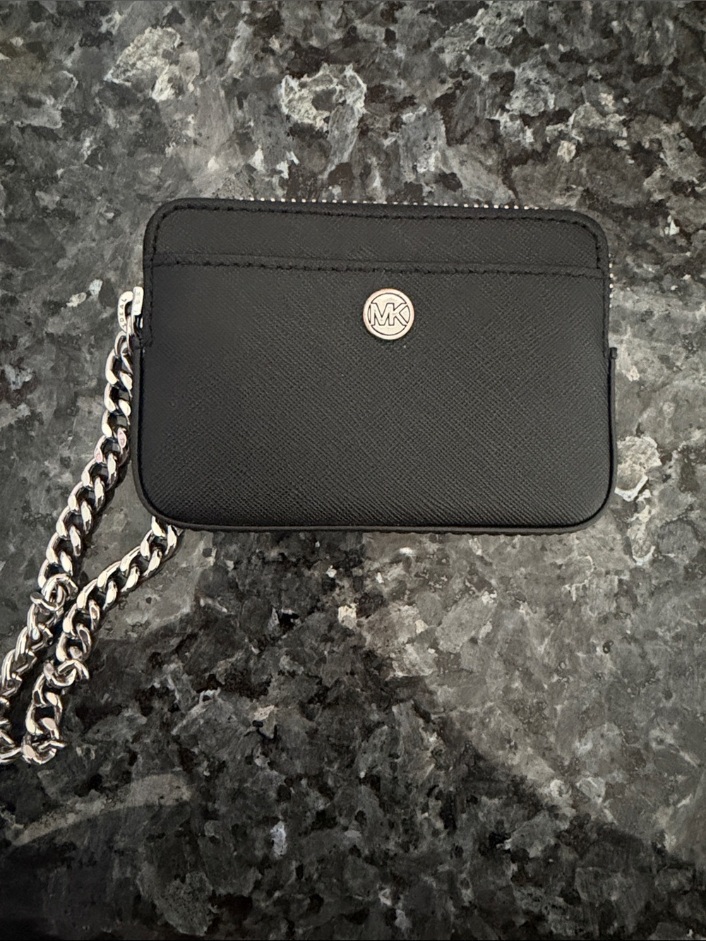 Michael Kors Black Saffiano Leather Chain Wristlet Card Case